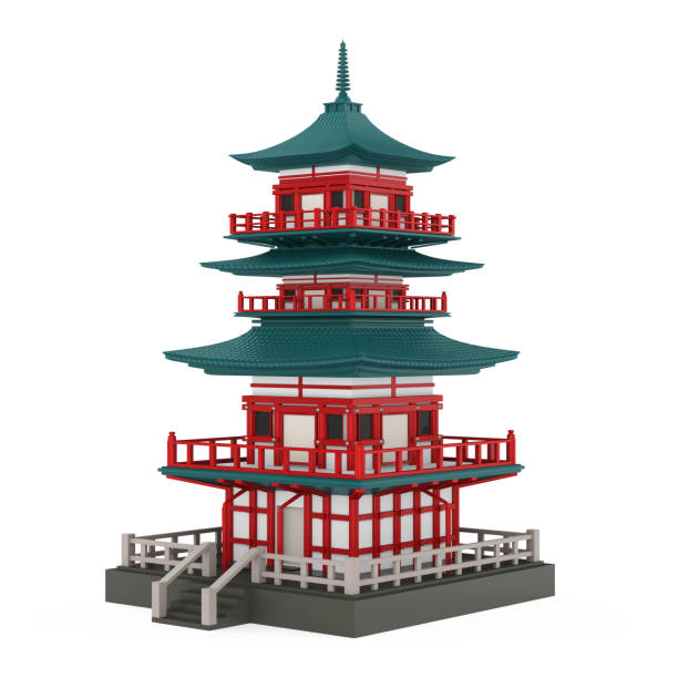 Japanese Pagoda Tower Isolated Japanese Pagoda Tower isolated on white background. 3D render pagoda stock pictures, royalty-free photos & images
