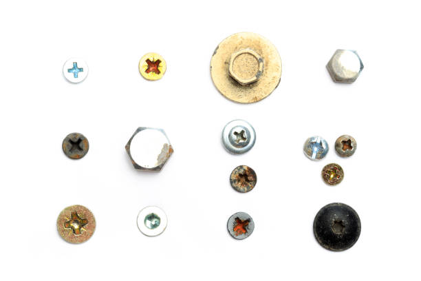 istock Screw heads, nuts, rivets isolated on white. - Image 1165262117