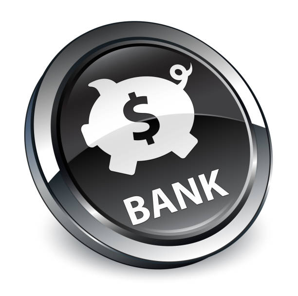 bank (znak dolara piggy box) 3d czarny okrągły przycisk - piggy bank symbol finance black stock illustrations