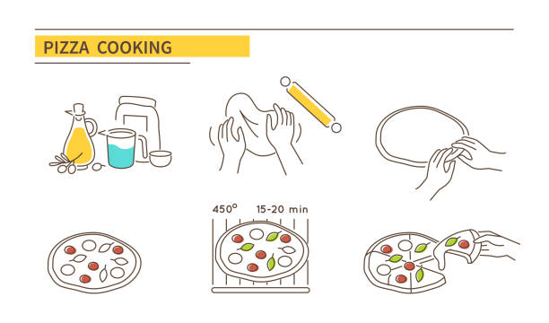 ilustraciones, imágenes clip art, dibujos animados e iconos de stock de pizza - receta instrucciones