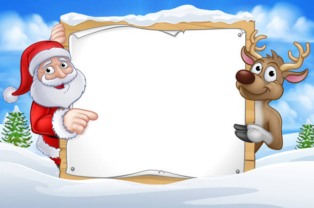 ilustraciones, imágenes clip art, dibujos animados e iconos de stock de navidad santa renos signos 2018 a3-05 [convertido] - santa claus christmas pointing frame