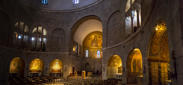 Jerusalem, Israel - June 16, 2018: Interior of the Church of Dormition Abbey on Mount Zion in Jerusalem, Israel.