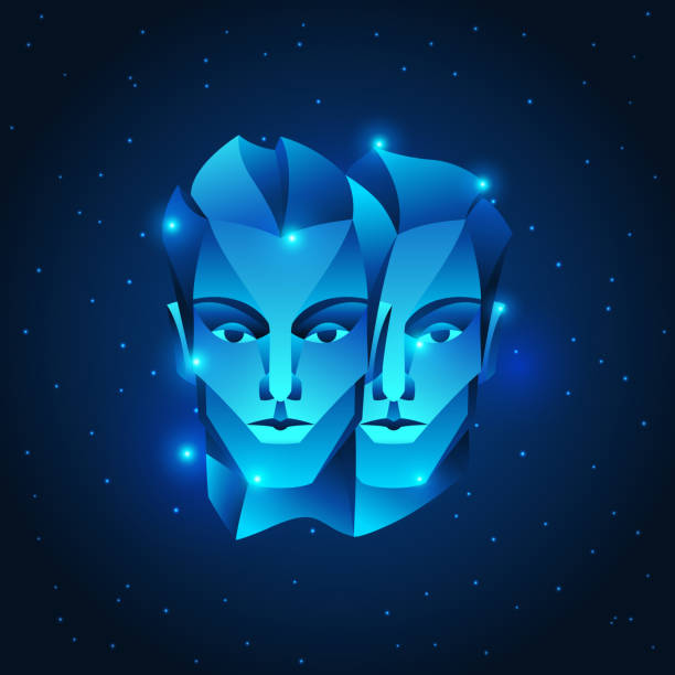 Gemini zodiac sign, blue star horoscope symbol. Gemini zodiac sign, blue star horoscope symbol. Stylized astrological illustration. blue brothers stock illustrations