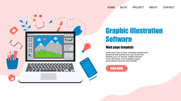 Vector illustration of Webpage Template. Flat vector graphic drawing concept with open illustration application with a creative project