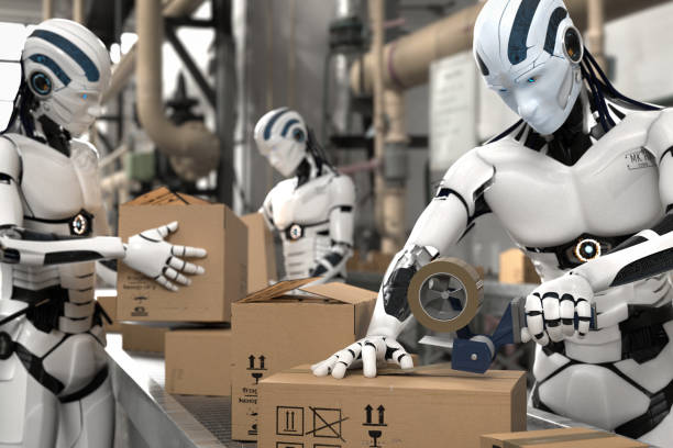 3D Illustration Robot as A Worker in Logistics stock photo