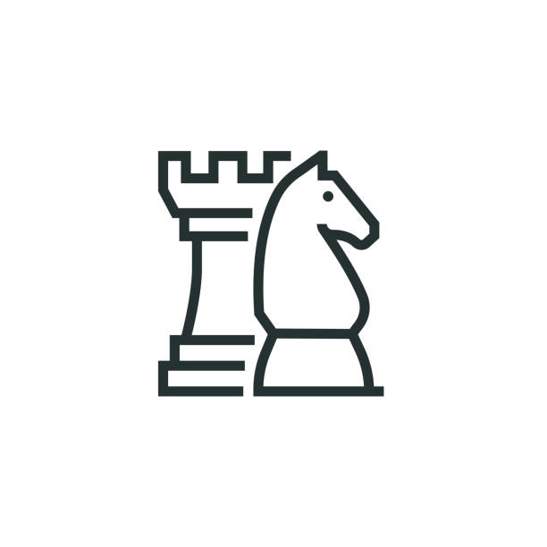 illustrazioni stock, clip art, cartoni animati e icone di tendenza di icona linea strategia - chess