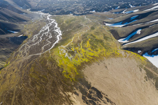 istock Aerial view and top view river in Iceland. Beautiful natural backdrop 1165281060