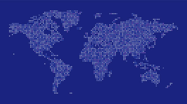 иллюстрация карты мира на синем фоне. - страна географический объект stock illustrations