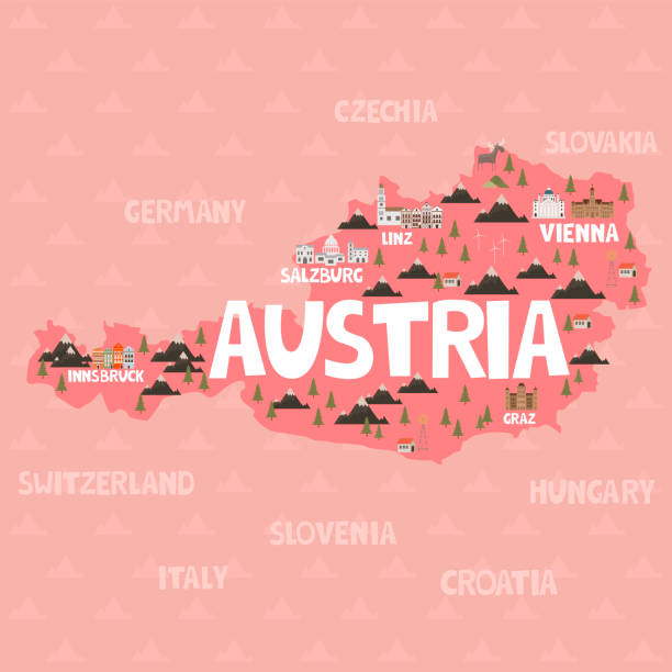 Illustration map of Austria with city, landmarks and nature. Illustration map of Austria with city, landmarks and nature. Editable vector illustration austria map stock illustrations