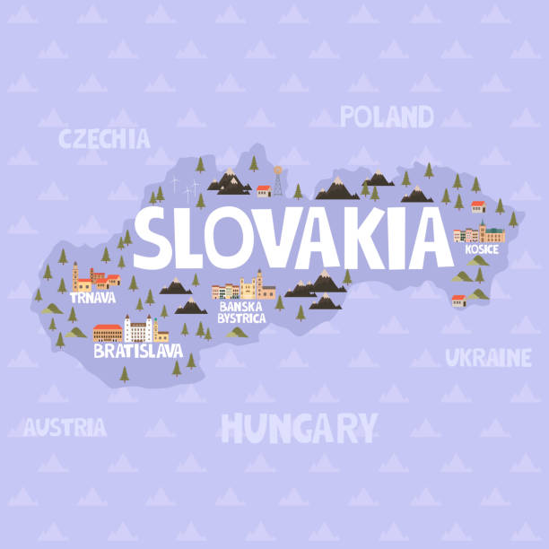 도시, 랜드 마크와 자연슬로바키아의 일러스트 맵. - slovakia stock illustrations