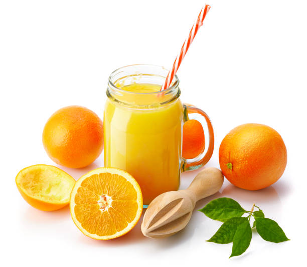 istock Fresh orange juice with fruit and green 1165289084