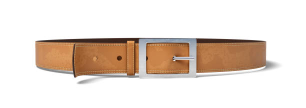 istock 3d rendering of a buckled brown leather belt lying on a white background. 1165289098