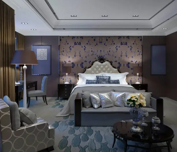3D Illustration Bedroom or hotelroom Interior Photorealistic Rendering