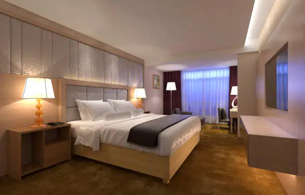3D Illustration Bedroom or hotelroom Interior Photorealistic Rendering