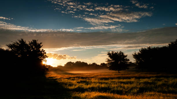 lever de soleil dans le pays - oklahoma agriculture landscape nature photos et images de collection