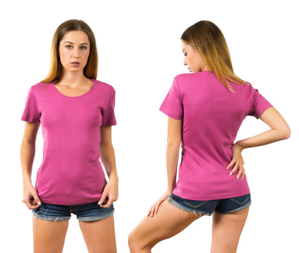 istock Young woman wearing blank pink shirt 1165298212