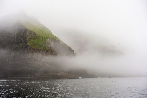 Misty landscape of Mykines island