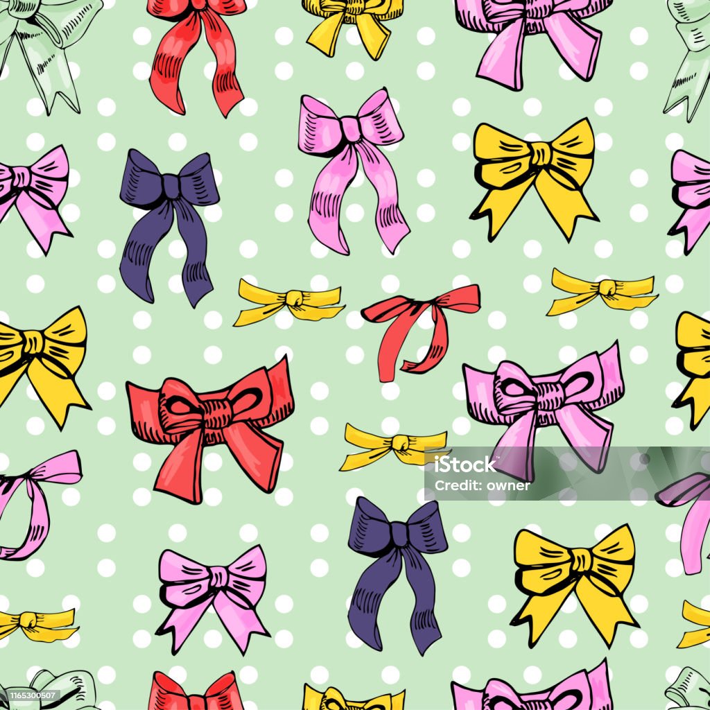 Colourfull Bows Pattern Seamless Pattern Of Color Bows Hand Drawn Ink And Colored Sketch ...