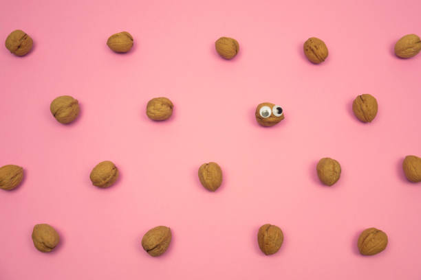istock Funny and minimal autumn pattern made of nuts. 1165300637