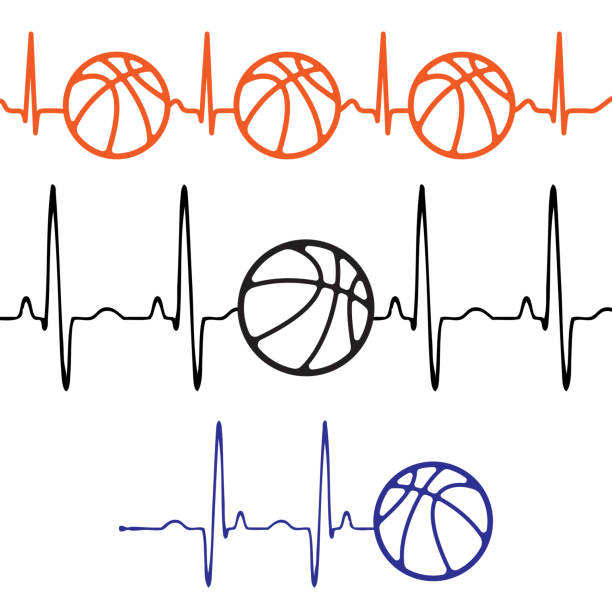 Pulse basketball set differentt colors Three different pulse tracks with basketball symbols heart shaped basketball stock illustrations