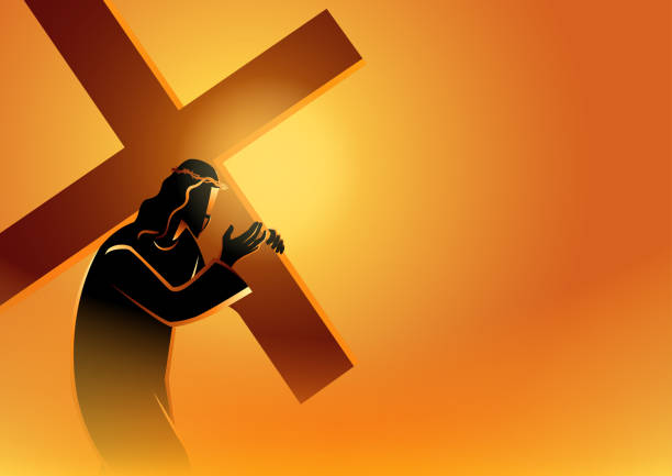 ilustrações de stock, clip art, desenhos animados e ícones de jesus carry his cross - via crucis