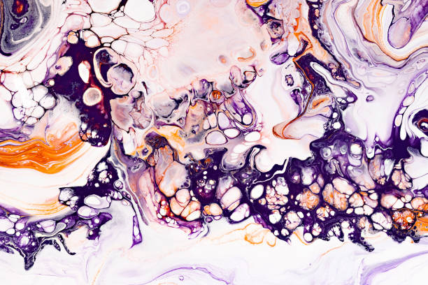 istock Purple and orange marbled colorful texture. Modern natural resin art, realistic stone pattern wallpaper. 1165311947