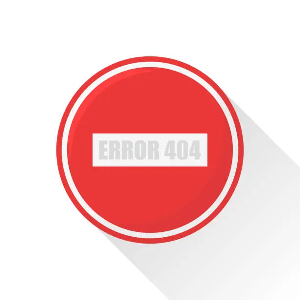 Vector illustration of error 404 road sign with shadow in flat