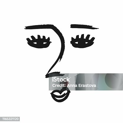 istock Abstract face drawn by hand. Grunge, sketch, watercolour, paint, ink. Vector illustration. 1165321120