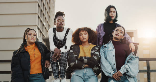 Wherever life takes you take your girls with Portrait of a group of young women hanging out in the city toughness photos stock pictures, royalty-free photos & images