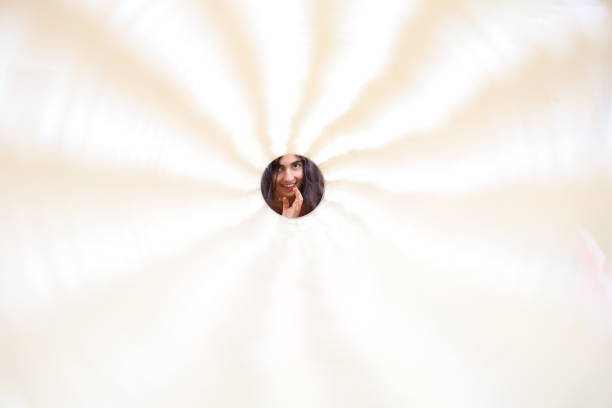 A beautiful is seen through a pipe
