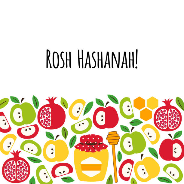 ilustraciones, imágenes clip art, dibujos animados e iconos de stock de bonito fondo de la bandera del saludo con símbolos de la fiesta de año nuevo judío rosh hashana, shana tova - shana tova