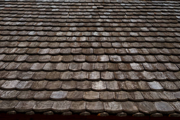 istock Wooden roof tiles. 1165330950