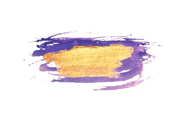 istock Abstract golden and violet watercolor stains on white background 1165331285