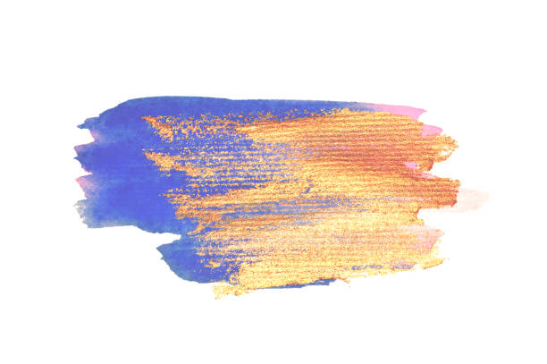 istock Abstract golden and blue watercolor stains on white background 1165331287