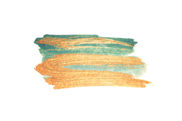 istock Abstract golden and blue watercolor stains on white background 1165331288