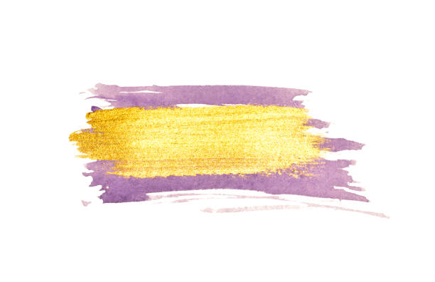 istock Abstract golden and violet watercolor stains on white background 1165331889