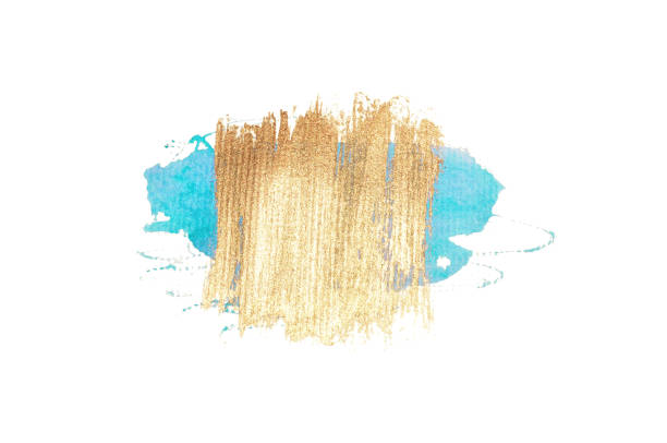 istock Abstract golden and blue watercolor stains on white background 1165331936