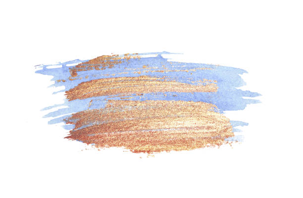 istock Abstract golden and blue watercolor stains on white background 1165331938