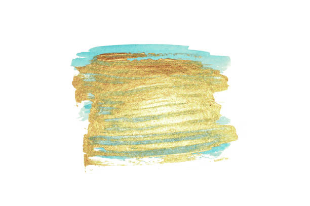 istock Abstract golden and blue watercolor stains on white background 1165331998