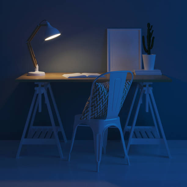 istock Interior of home workplace. Night. Evening lighting. 3D rendering. 1165332468