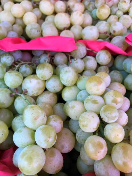 Fresh yellow grapes in a basket
