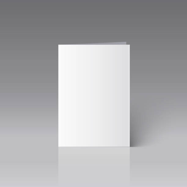 ilustrações, clipart, desenhos animados e ícones de mockup em branco do folheto a4 no fundo cinzento. ilustração do vetor. - blank white card