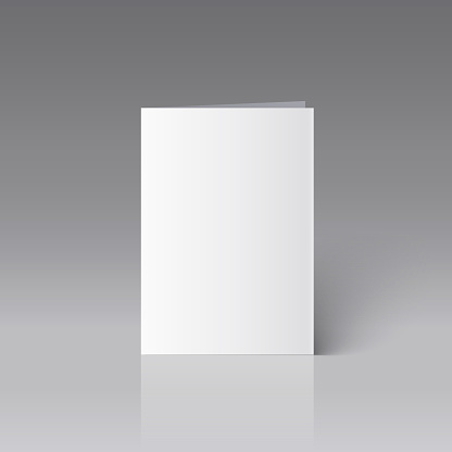 Blank A4 brochure mockup on grey background.