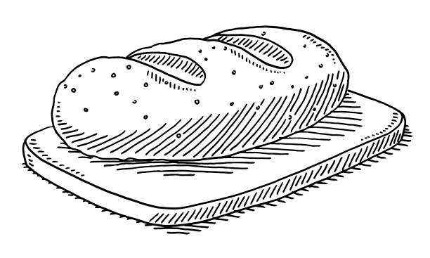 буханка хлеба на доске рисунок - breadboard stock illustrations