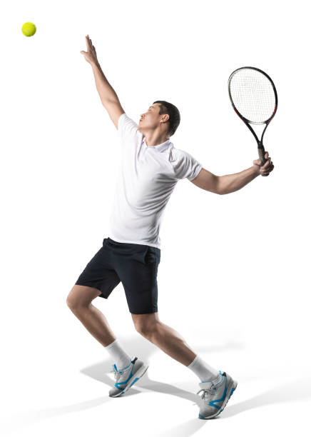 istock Tennis player serving the ball isolated on white 1165341125