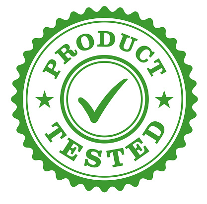 Product tested sign on white background. Badges and stamps series.