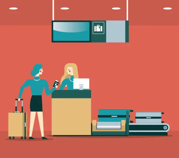 Vector illustration of Airport Check-In - Businesswoman