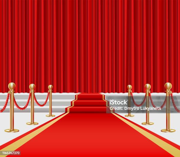 Red Carpet Golden Fencing And Red Carpet - Arte vetorial de stock e mais imagens de Evento com Tapete Vermelho - Evento com Tapete Vermelho, Vermelho, Escadaria