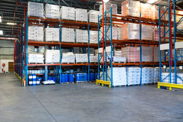 istock Barrel and goods on a rack in warehouse 1165348183