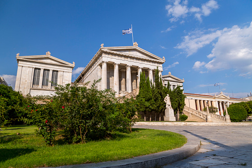 Exterior view of the Academy of Athens in Athens, the Greek capital.